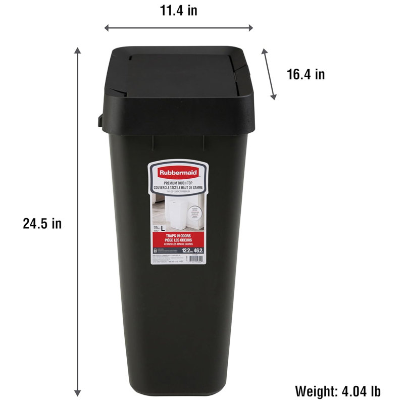 Rubbermaid Touch-Top Kitchen Trash Can Storage with Lid, 12.2 Gallons, Black