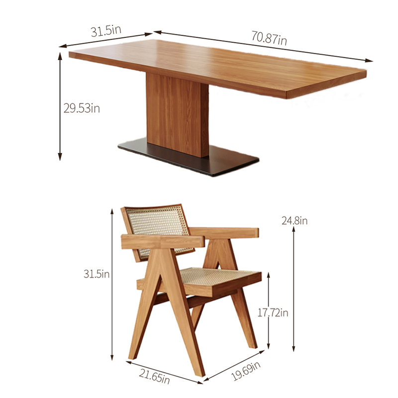 Solid wood ash dining table set, 29.53"H x 70.87"L x 31.5"W