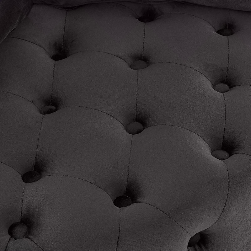 Chaise pivotante rembourrée en velours avec boutons capitonnés, roues mobiles et 3 coussins pour les salons modernes, noir