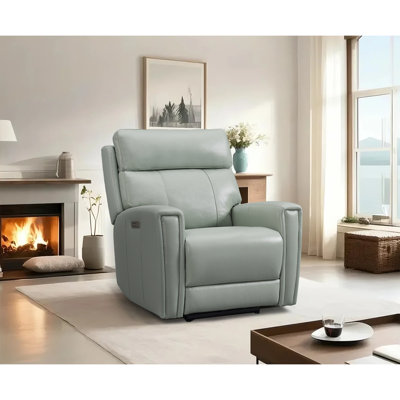 Ruddie Dual-Motor Recliner Sofa 37" Genuine Leather Power Zero Gravity Reclining Couch with USB&USB-C Port by Hokku Designs