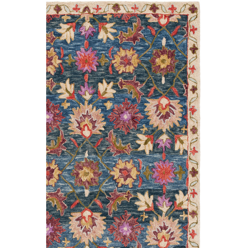 Tapis d'intérieur floral en laine touffeté à la main, Tapis de couloir 2 pi 3 po x 9 pi