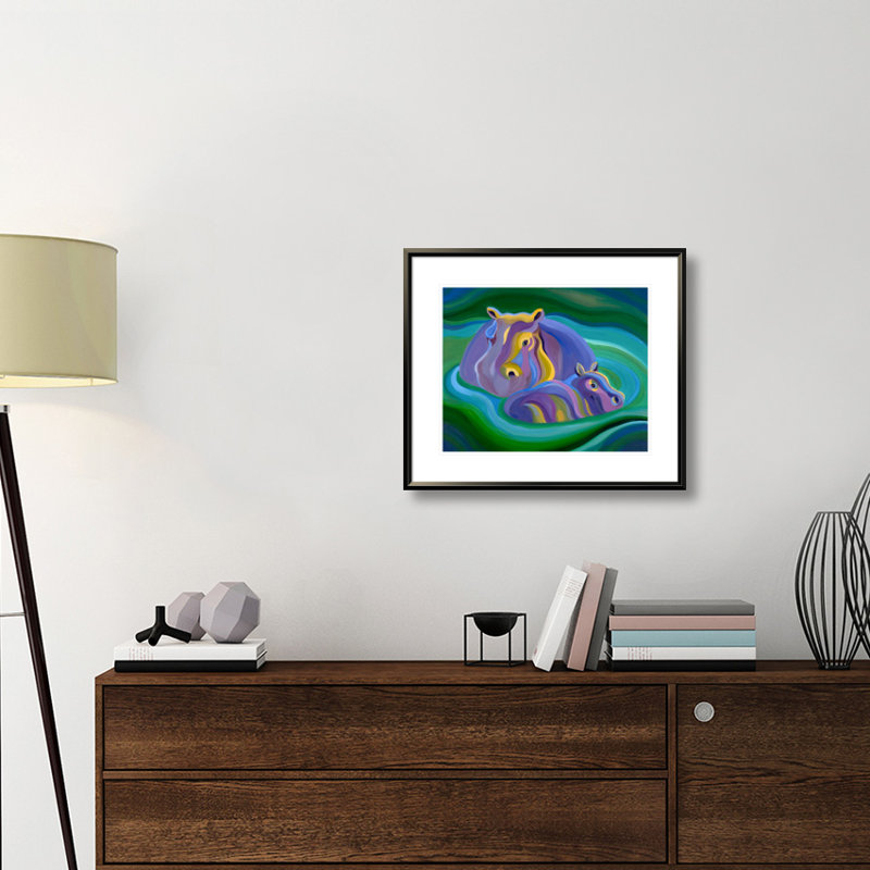 " Hippos " by Tummy Rubb Studio, 16" H x 20" W x 1.5" D, Stretched Canvas