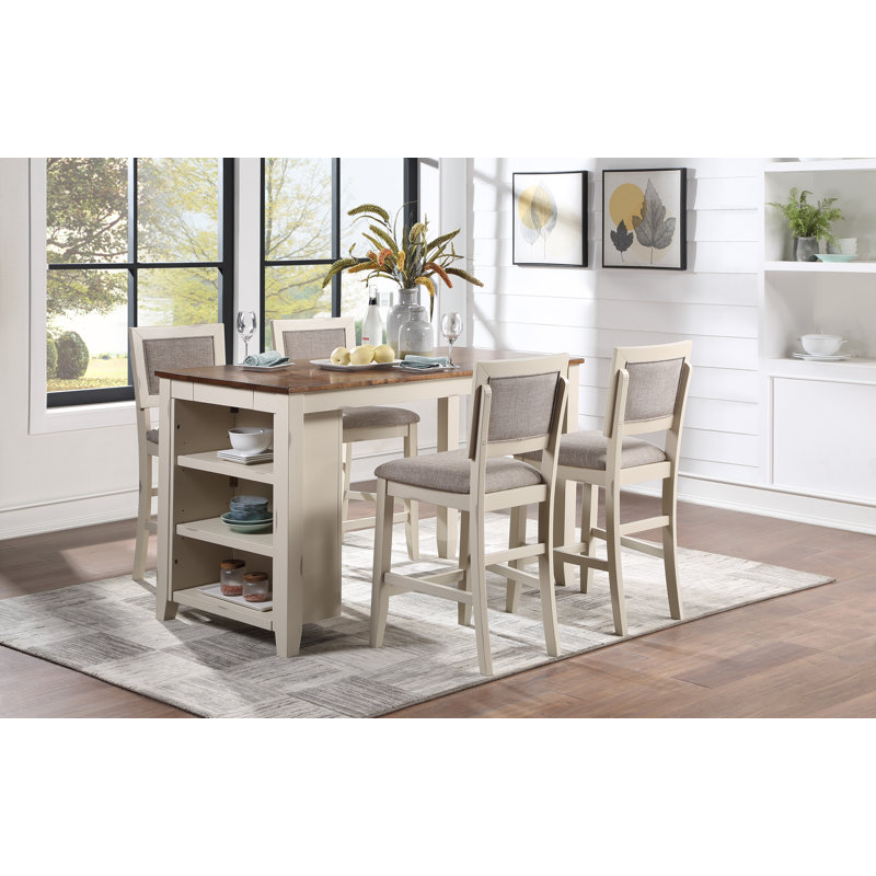 Matthea Rectangular Solid Wood Top with Solid Wood Base Dining Table, Beige