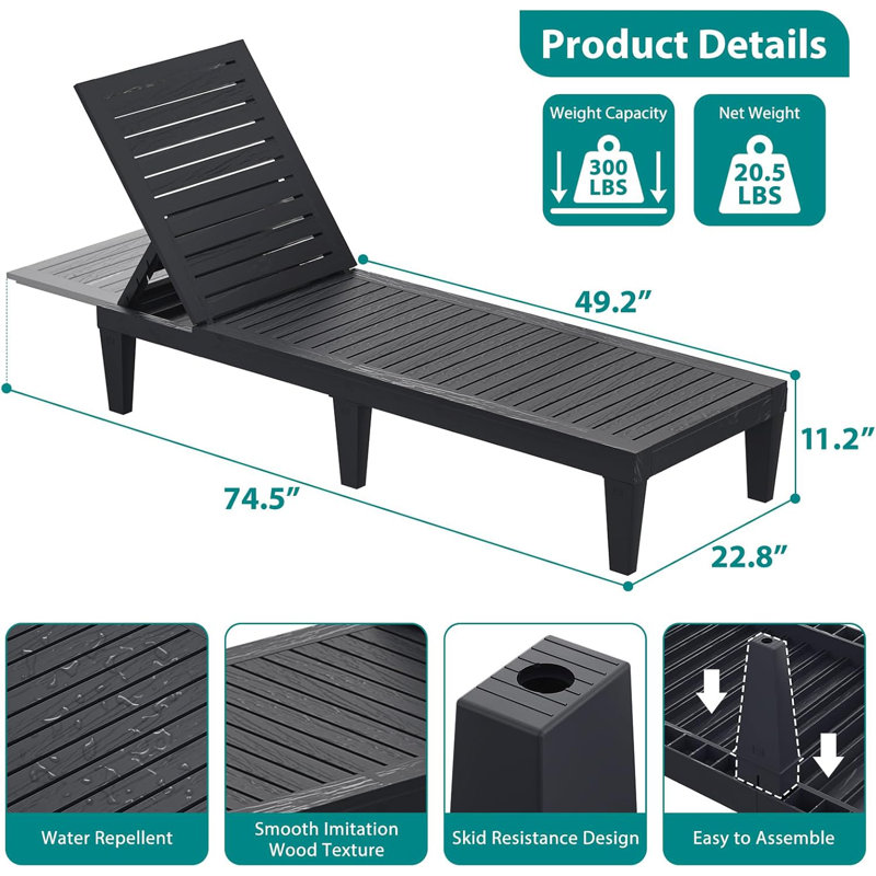 Chaise longue d'extérieur pour 2 personnes, Noir