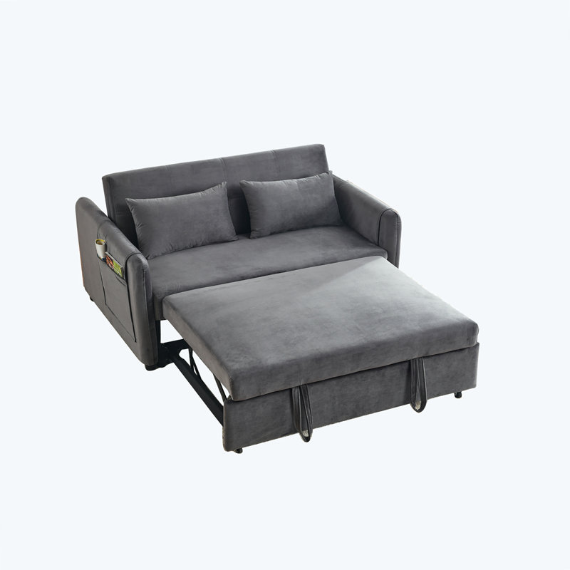 Rubinder 54'' Velvet Sleeper Loveseat with a Pull out Bed, Gray Velvet