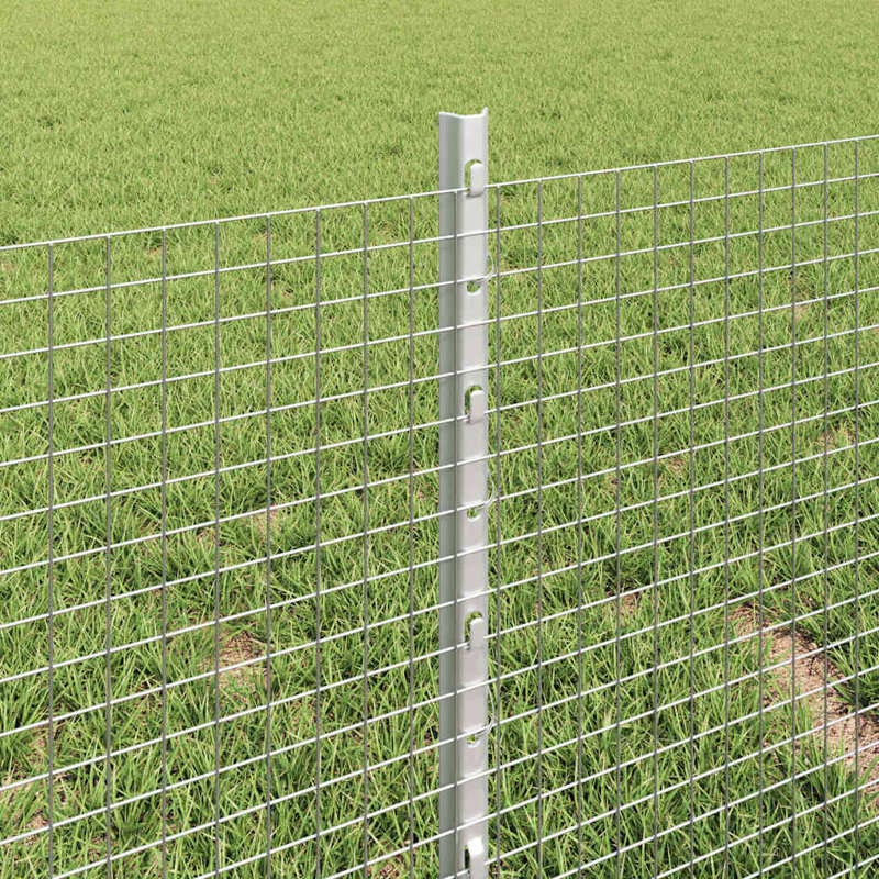 Vidaxl Fence With Posts Steel, Silver, 40cm H x 1000cm W x 2.7cm D