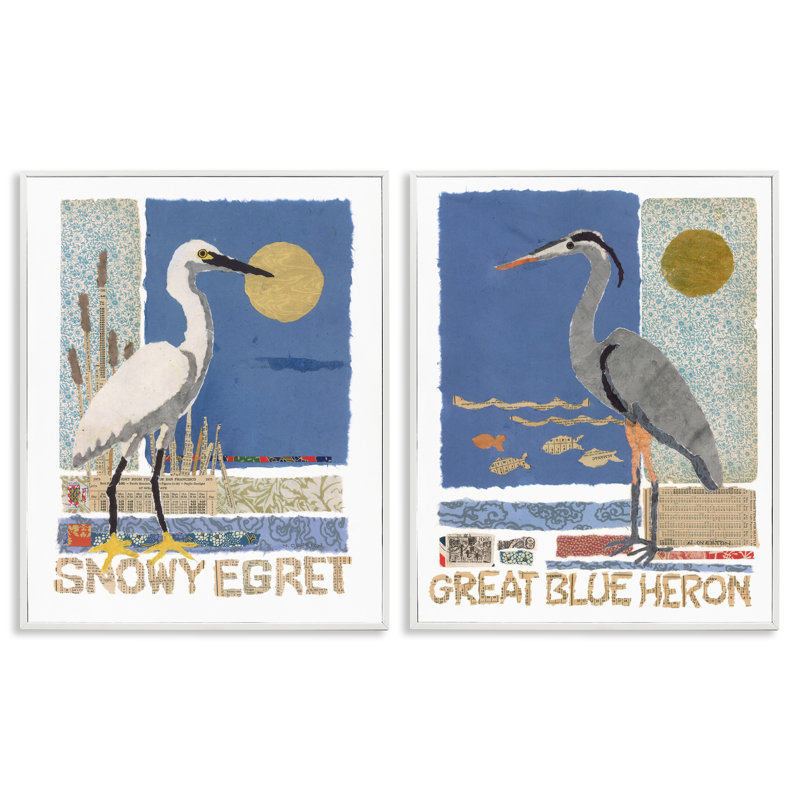 Ensemble de 2 giclées encadrées Snowy Egret & Great Blue Heron, design par Nancy Overton, H 14 po x l 22 po