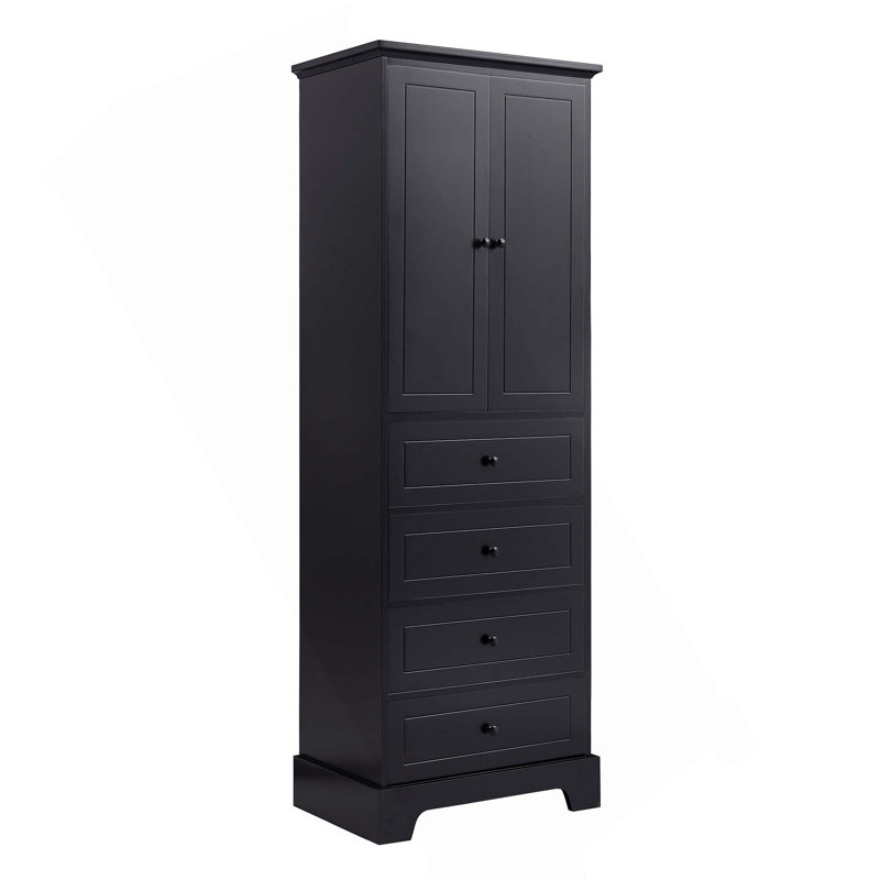 Storage Cabinet With 2 Doors And 4 Drawers, Adjustable Shelf, MDF Board With Painted Finish, Black