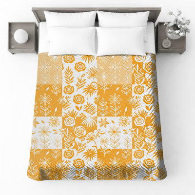 Couvre-lit matelassé à motif floral orange toutes tailles