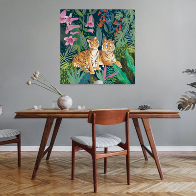 Tigers In The Jungle Romantic Abstract Tiger Flower Forest Wall Art Print 1 Piece Wrapped Canvas Wall Art