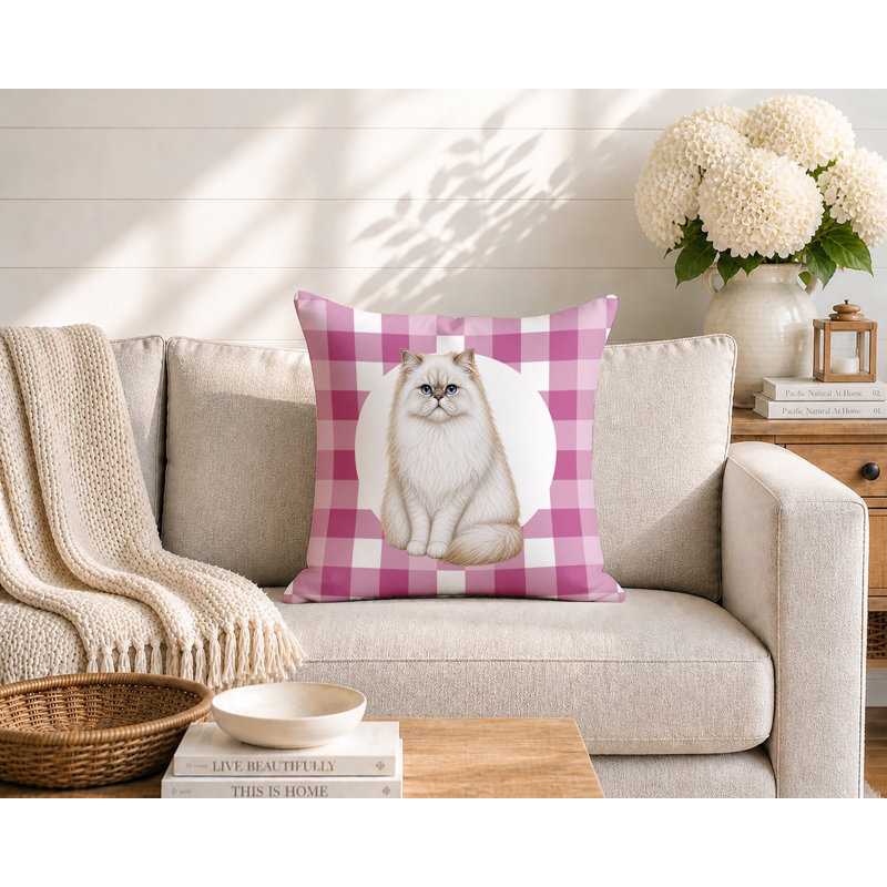 Oreiller réversible intérieur / extérieur Persian Cat, 16x16, Magenta