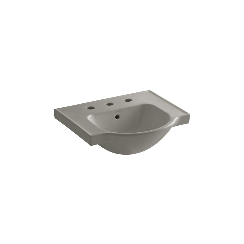 Veer Ceramic Pedestal Bathroom Sink with Overflow, Cashmere, 8.04" H x 21" L x 18.25" W, 8" Centers