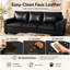 Canapé 87,8 pouces à trois places de style Chesterfield en similicuir, coussins profonds avec coussins amovibles pour les espaces domestiques et de travail, noir-132901985