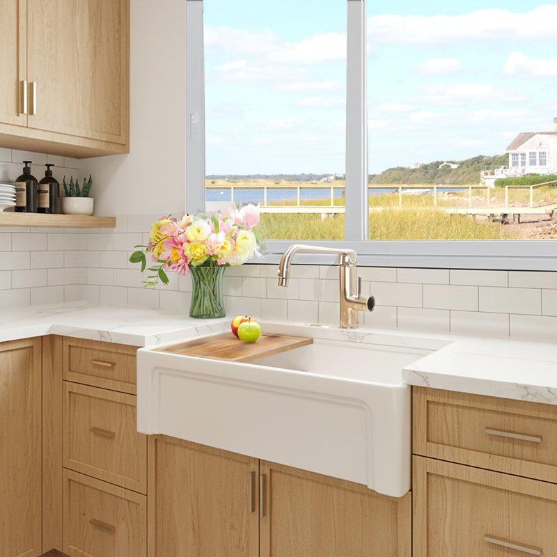 Nantucket Sinks 33-inch Single Bowl Workstation Fireclay Apron Sink with Cuttingboard and Grid