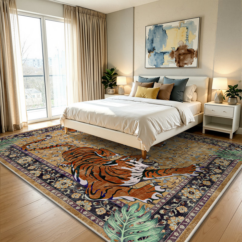 Tapis à motif tigre, tapis oriental lavable, tapis antidérapant, Rectangulaire 8 pi x 10 pi
