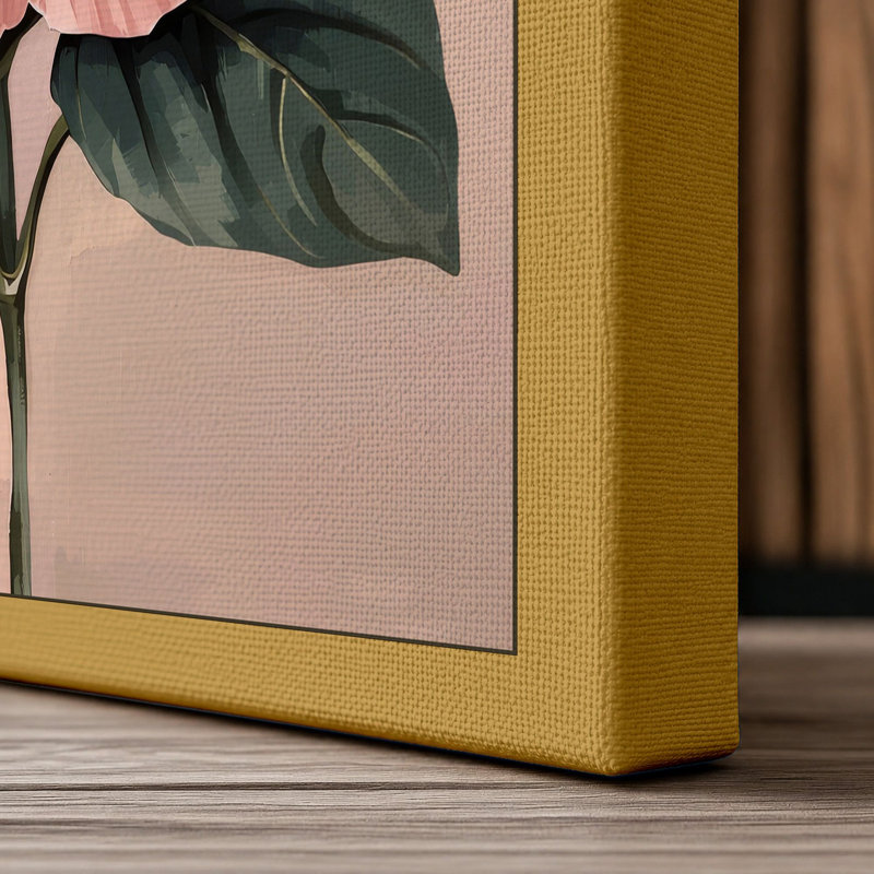 Pink Hibiscus Botanical - Wrapped Canvas, 24x16 - 61.0 x 40.6 cm, Ochre Border