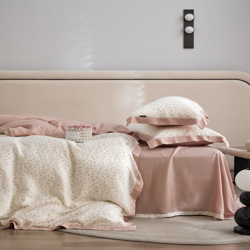 Ensemble de housse de couette respirante Lyocell, Housse de couette simple + 6 pièces supplémentai, Rose