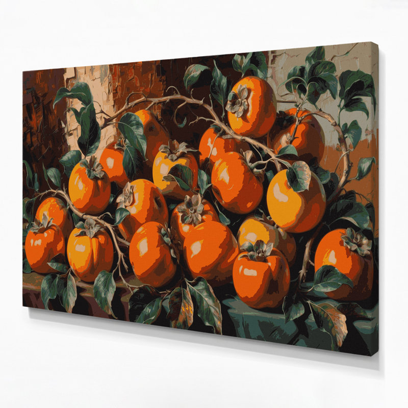 Art sur toile noir Fruit kaki, H 11 po x l 14 po