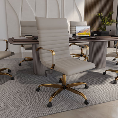 Sorrells High-Back Ergonomic Leather Executive Office Chair with Padded Arms & Chrome Base – Modern Swivel Desk Chair for Home or Conference Room