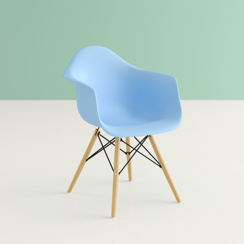 Hermina Plastic Dining Chair with Beechwood Legs, Blue, 1