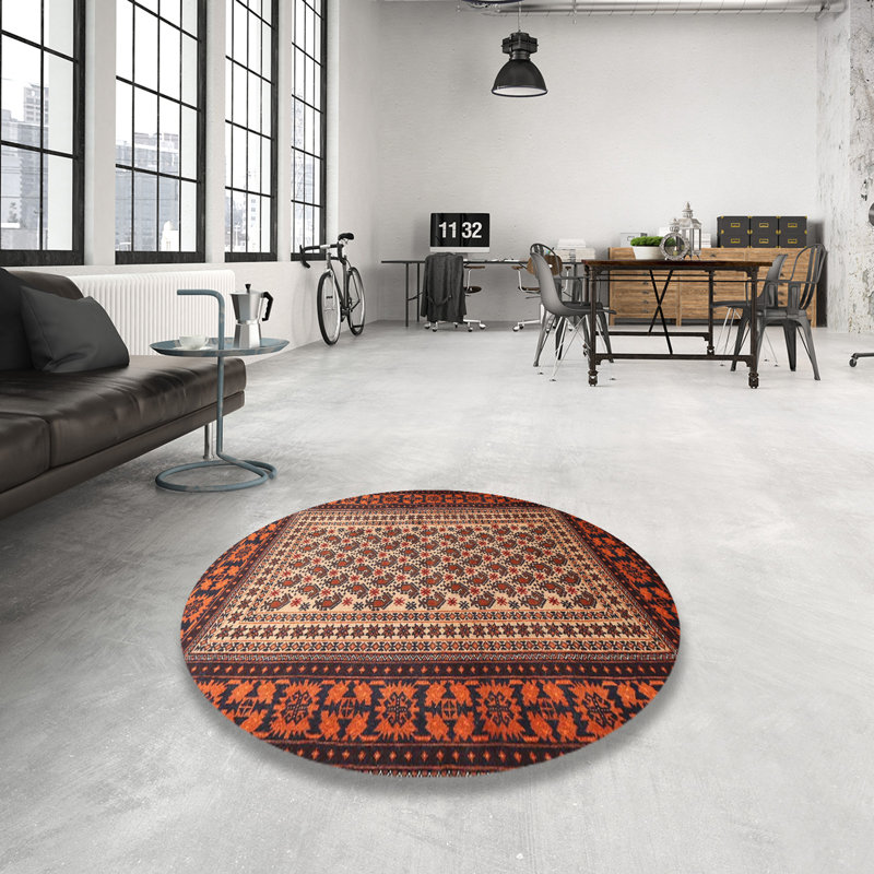 Tapis traditionnel brun / rouge Alandra, Rond 5 pi