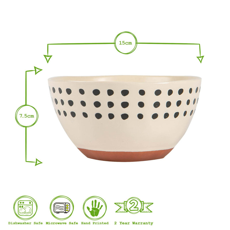 Nicola Spring - Spotted Rim Stoneware Cereal Bowls - 15cm - Monochrome