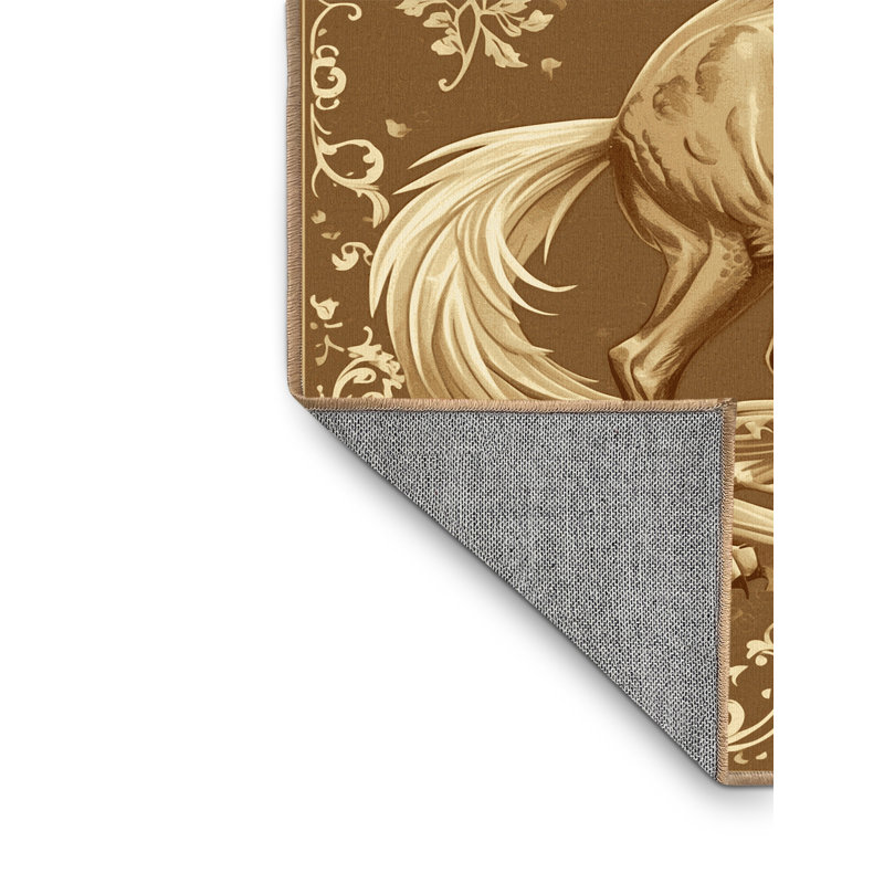 Tapis damassé classique brun lavable à la machine Joyce Hippogriff - reliure brun clair, 7 x 10