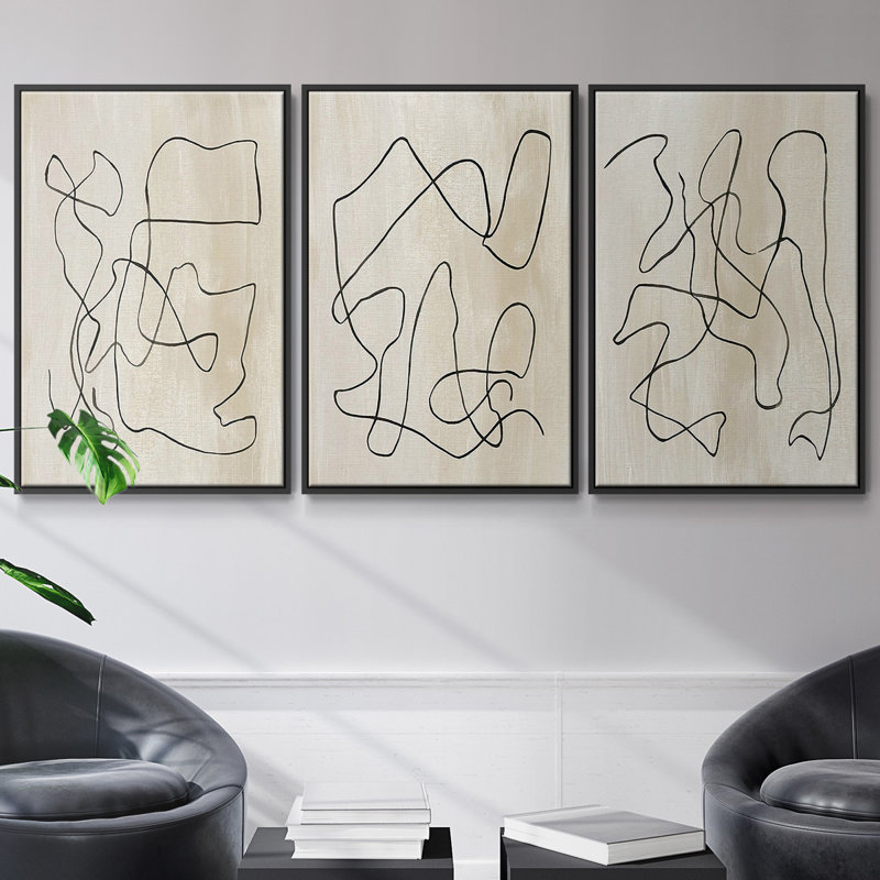 «Bound I», ensemble de 3 toiles encadrées, Noir, H 40 po x l 78 po