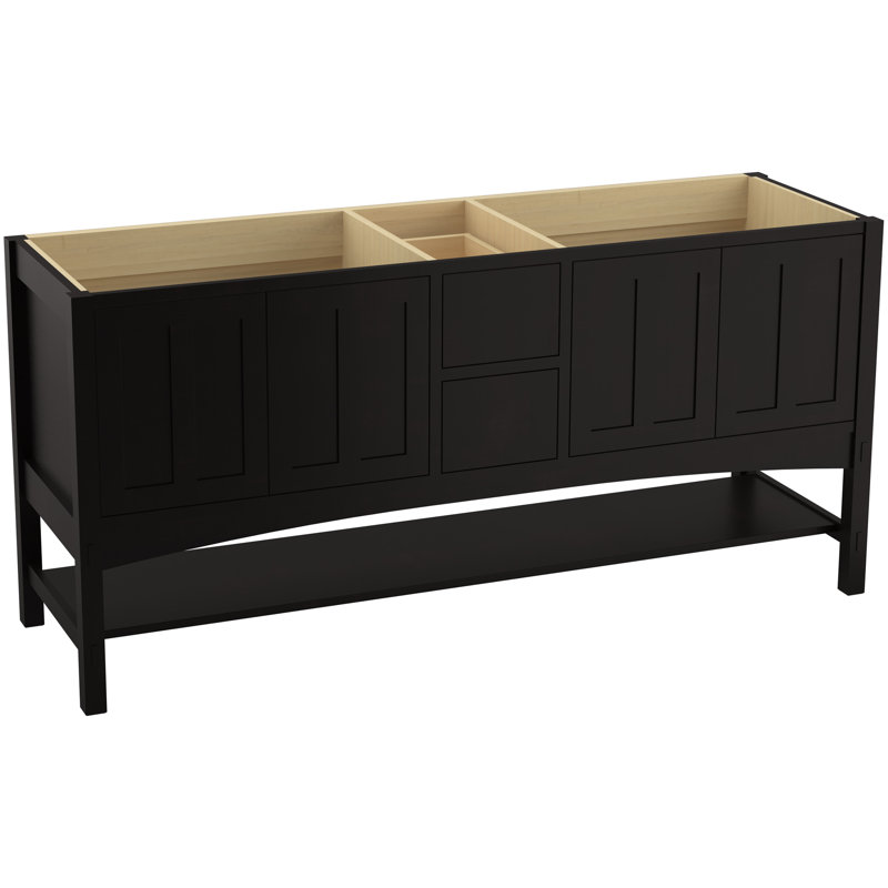 Base de meuble-lavabo 72 po marabou seulement avec 4 portes et 2 tiroirs, Batiste noire