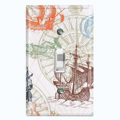 Beige Compass Adventure Sea Ships 1 - Gang Toggle Light Switch Standard Wall Plate