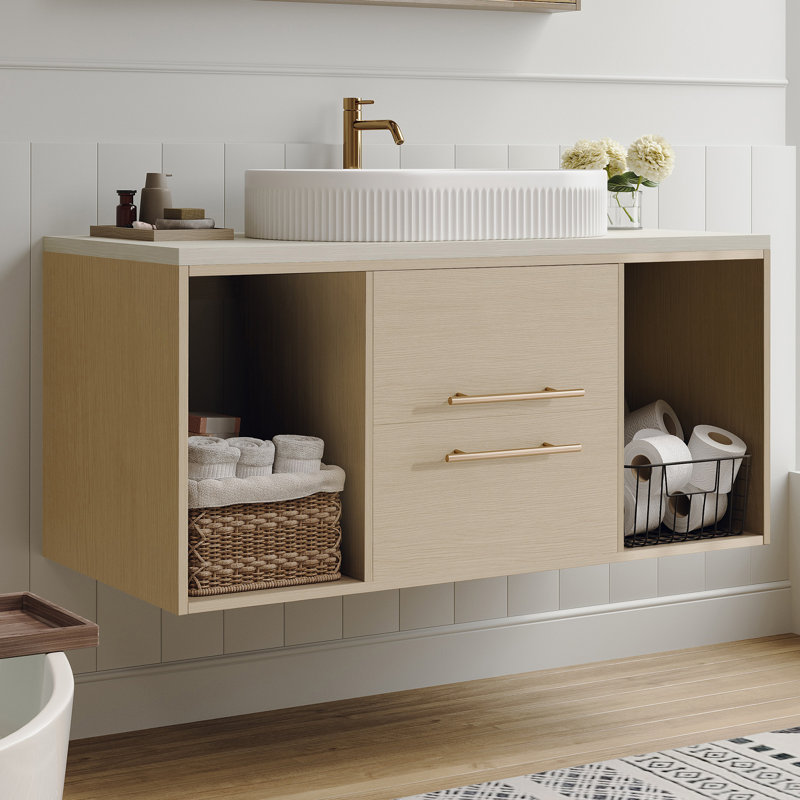 Meuble-lavabo moderne avec rangement en bois massif et lavabo ovale