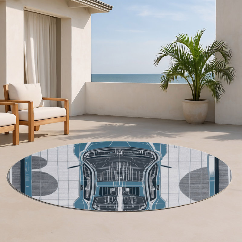Tapis intérieur et extérieur gris Transport, Rond 5 pi