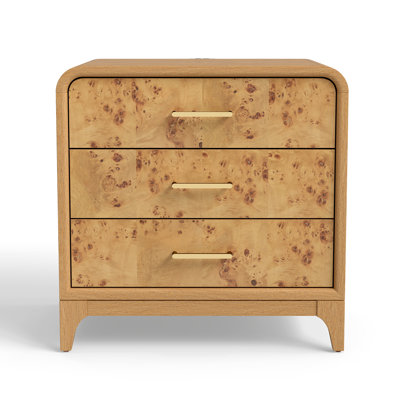 Adden Burl Wood 3-Drawer Nightstand