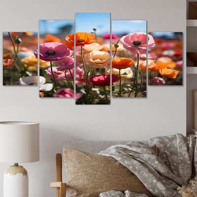 Vibrant Wildflowers Field I - impression sur toile florale - 5 panneaux