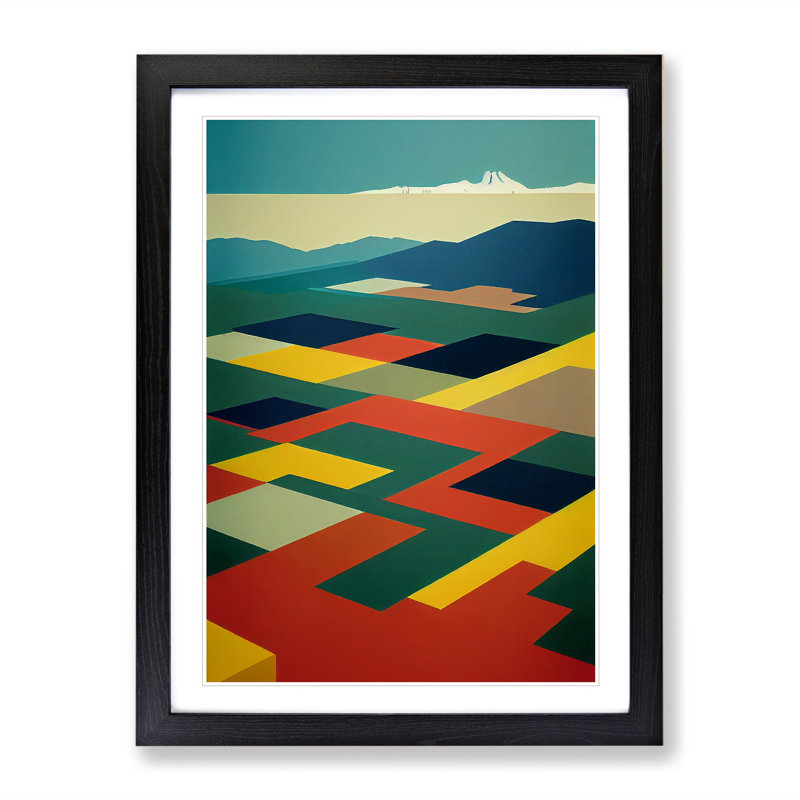 Abstract Landscape Meadow Art No.1 - Single Picture Frame Print, 64cm H x 46cm W x 2cm D, Black