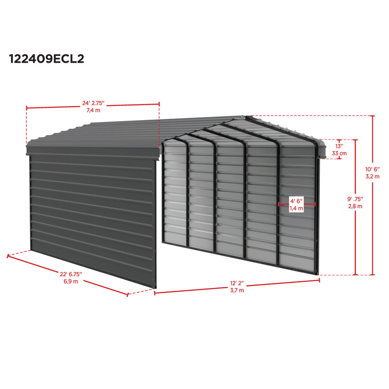 12' x 24' Charcoal Steel Carport Kit with Enclosure