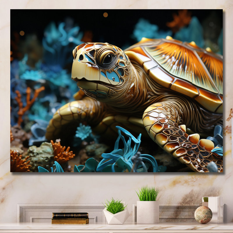 Tortue sereine avec corail dans l'océan I, reproduction d'art sur toile, H 12 po x l 20 po x P 1 po, Toile tendue