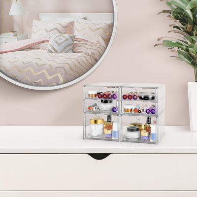 2 Pack Clear 3 Drawers Acrylic Makeup Organizer 2 Pcs Stackable Set