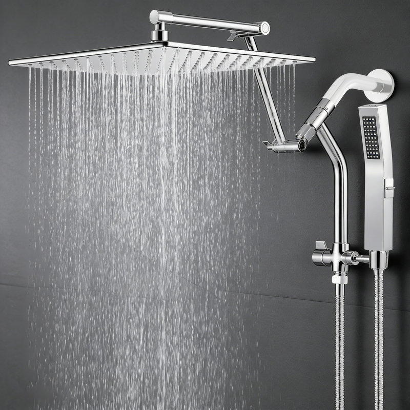 10 Inch All Metal Rain Shower Head With Handheld Built-In Power Wash Mode, With 16" Adjustable Extension Arm, Chrome