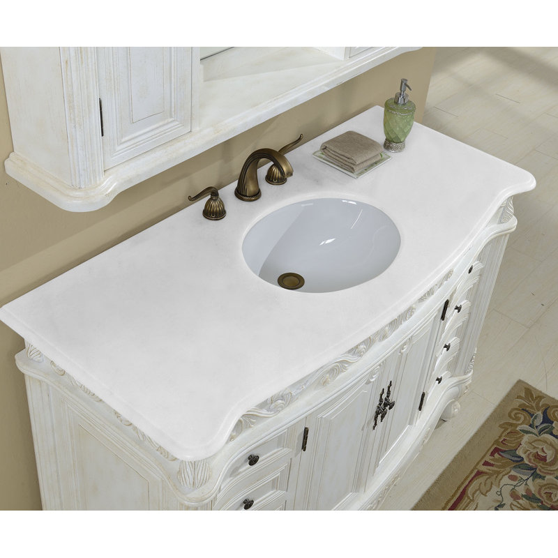 Aurillac 48'' Single Bathroom Vanity with Top, Antique White, Pure White