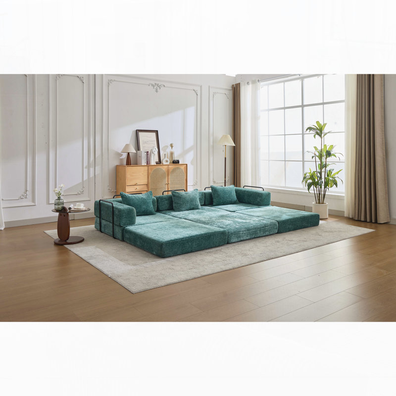 Canapé-lit convertible au sol avec structure de forme fixe, Vert foncé