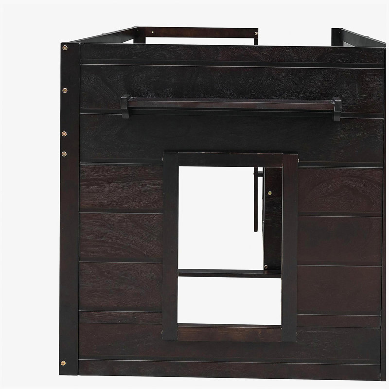 Lit mezzanine double avec garde-robe et tablettes - moka, Espresso