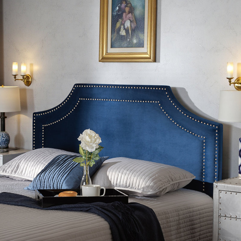 Tête de lit tapissier en velours bleu marine Danann, H 56,22 po x l 61,32 po x P 2,32 po, Grand, Bleu marine