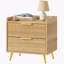 Bedside Table with 2 Drawers, Natural Wood Finish, Fluted Drawer Panels, Gold Metal Legs, Modern 50x40x50cm-2054666950
