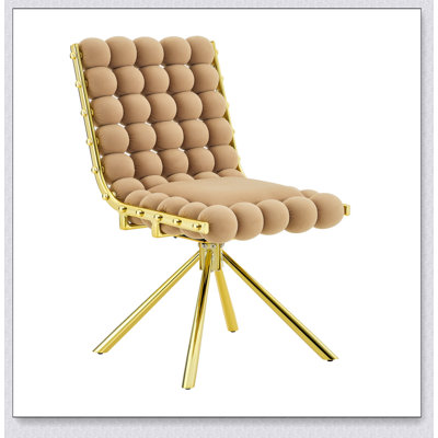 Ensemble de 2 chaises pivotantes à dossier capitonné et pieds en métal doré, élégantes et sans accoudoirs, idéales pour le bureau à domicile et la salle à manger.