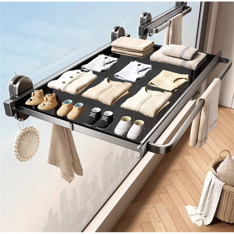 Séchoir à ventouse pour balcon, filet de séchage intérieur en filet pliable, séchoir à linge extensible pour chaussettes et chaussures - la solution de lavage ultime