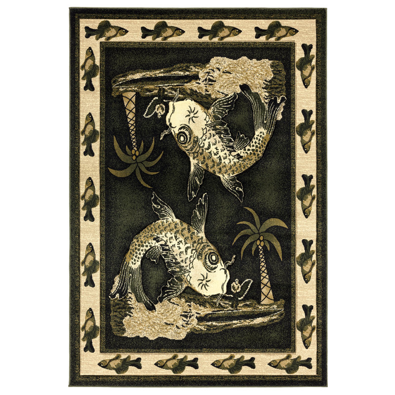Vert fers/beige Tapis décoratif, Rectangle 3 pi 9 po x 5 pi 9 po