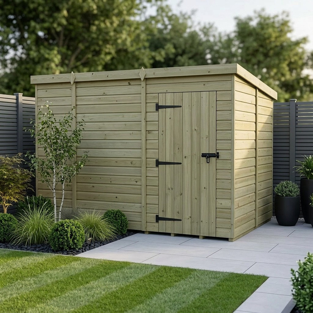 Total Sheds 10ft x 10ft Pent Garden Shed - Single Door - No Windows - Pressure Treated Timber - UK Manufactured