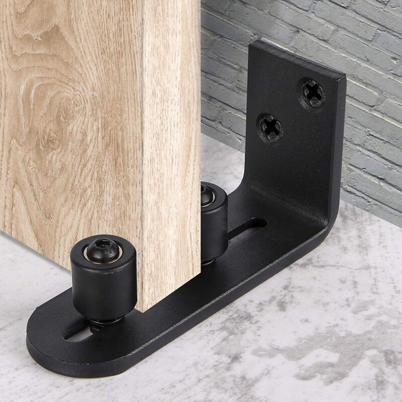 LAZ Black Steel Guide Barn Door Guide Wall Guide With Bottom Adjustable Roller