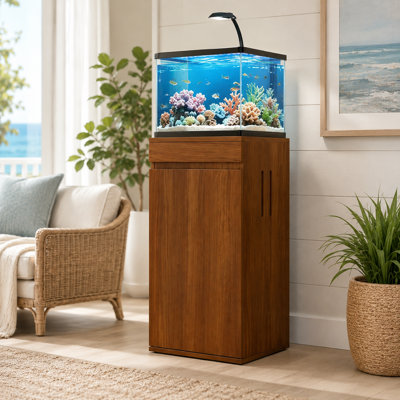 10-15 Gallon Fish Tank Stand with Storage Cabinet and Power Outlet